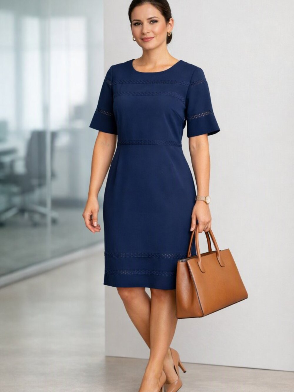 Tommy Hilfiger Short Sleeve Navy Blue  Nice Casual /Career Dress  Size M